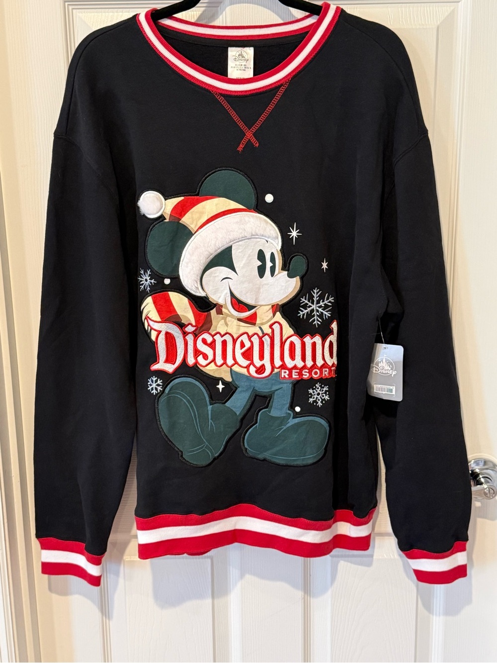 Disney Parks Santa Mickey Holiday Ringer Sweatshirt NWT Large 2021 Furry Trim